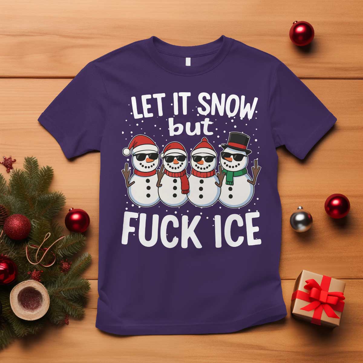 Anti ICE Christmas T Shirt Funny Snowman Cute Finger Let It Snow Funny FDT - Wonder Print Shop