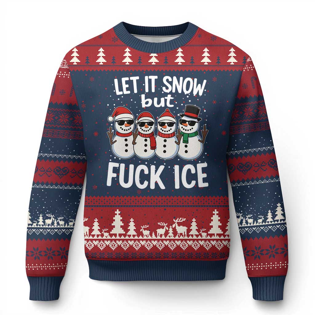 Anti ICE Xmas Ugly Christmas Sweater Funny Snowman Cute Finger Let It Snow Funny FDT - Wonder Print Shop
