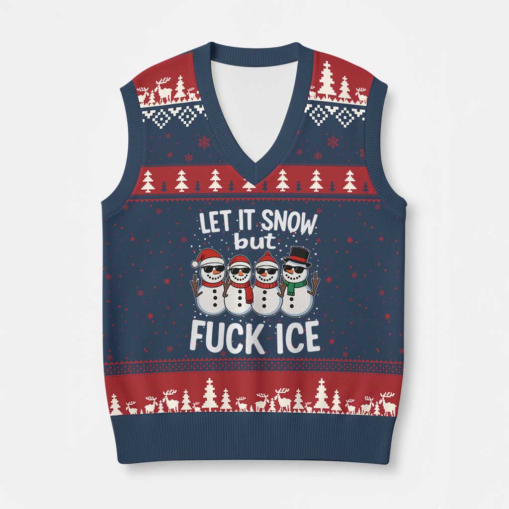 Anti ICE Xmas V-Neck Knit Sweater Vest Funny Snowman Cute Finger Let It Snow Funny FDT - Wonder Print Shop