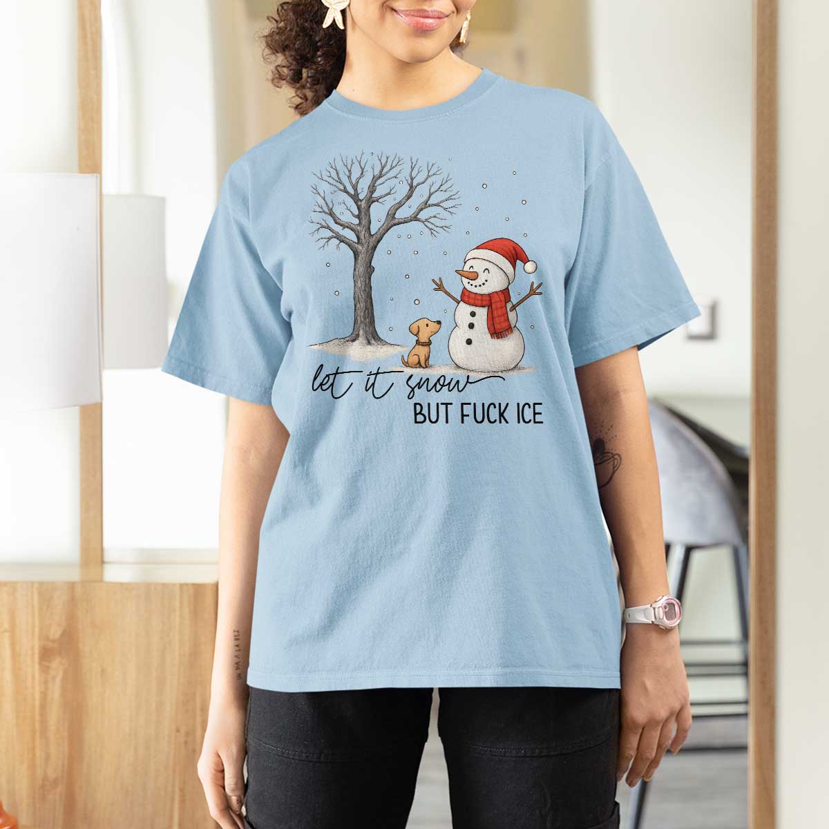 Let It Snow But Fuck Ice T Shirt For Women Funny Snowman Christmas Winter - Wonder Print Shop