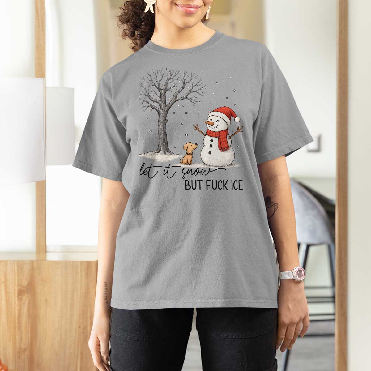 Let It Snow But Fuck Ice T Shirt For Women Funny Snowman Christmas Winter - Wonder Print Shop