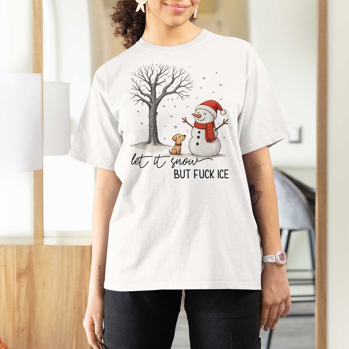 Let It Snow But Fuck Ice T Shirt For Women Funny Snowman Christmas Winter - Wonder Print Shop