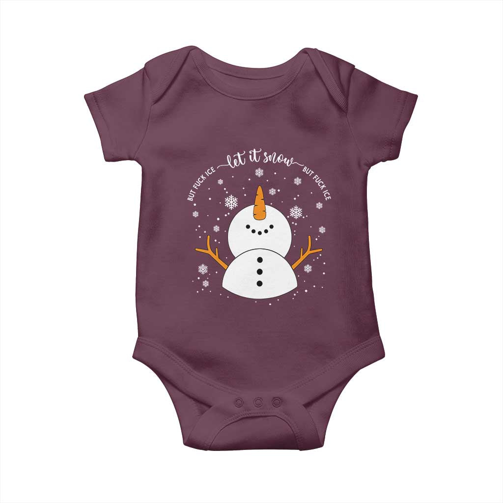 Anti ICE Christmas Baby Onesie Let It Snow But Fuck Ice Cute Snowman Winter - Wonder Print Shop