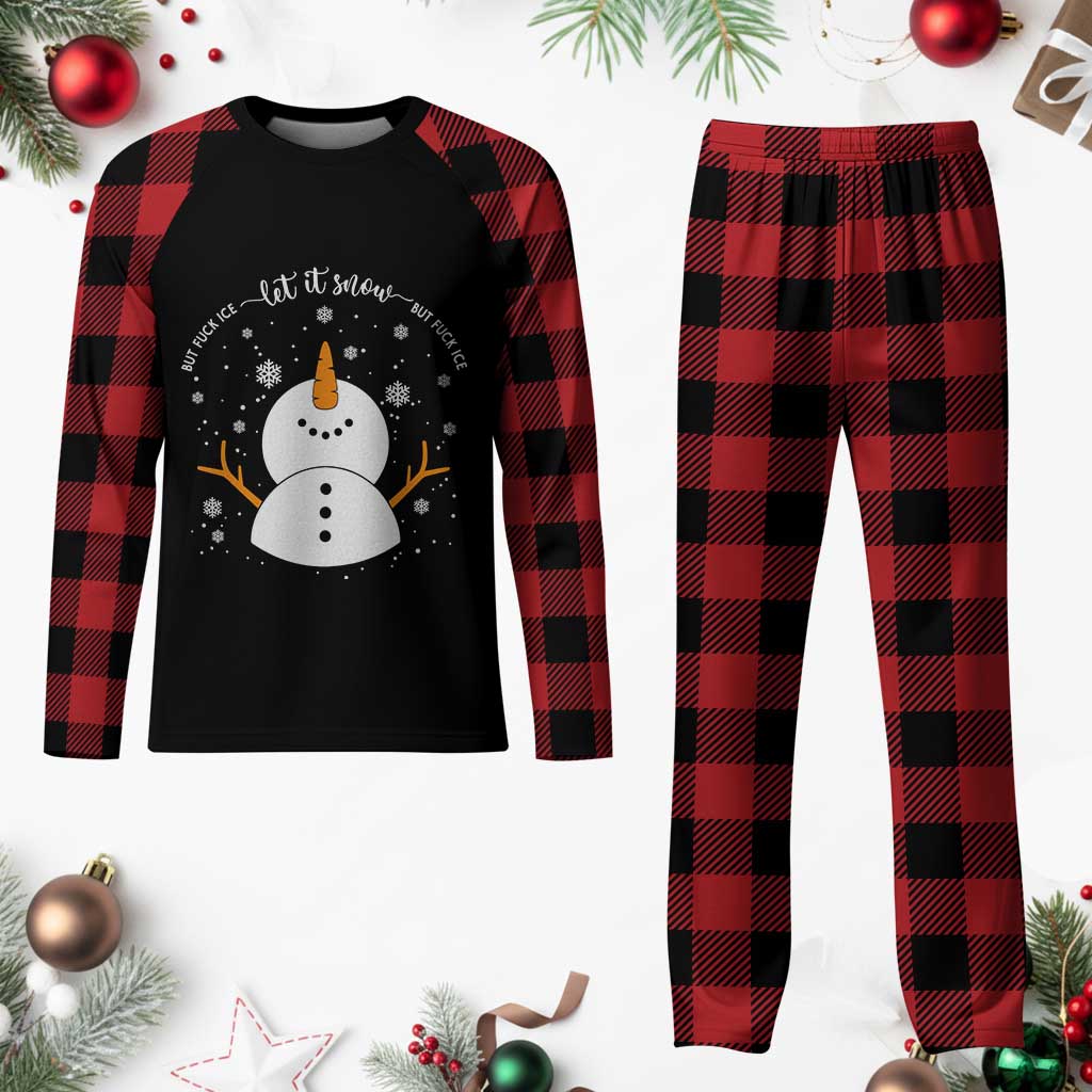Anti ICE Christmas Plaid Pajama Set Let It Snow But Fuck Ice Cute Snowman Winter - Wonder Print Shop