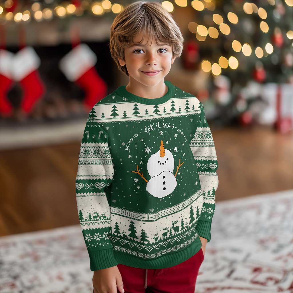 Anti ICE Xmas Ugly Christmas Sweater Let It Snow But Fuck Ice Cute Snowman Winter - Wonder Print Shop