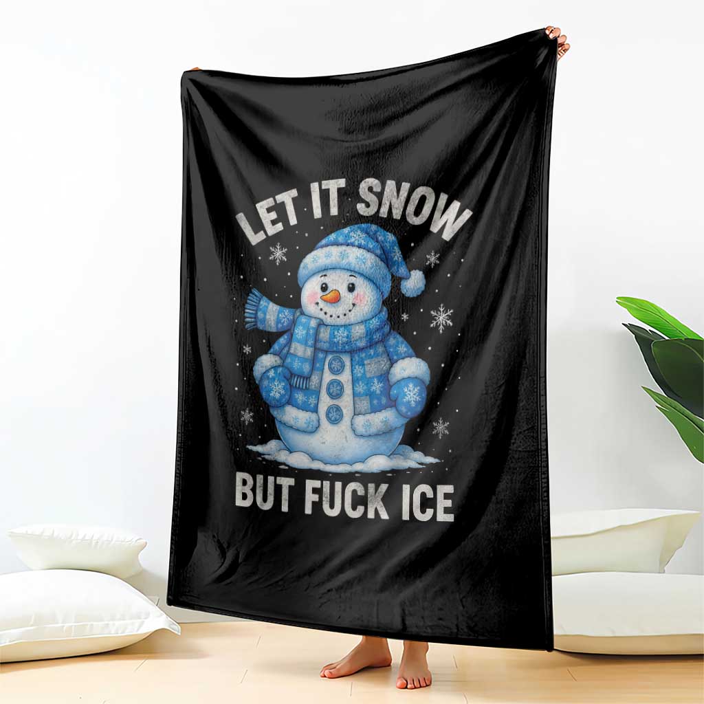 Anti ICE Christmas Throw Blanket Retro Blue Snowman Let It Snow But Fuck Ice - Wonder Print Shop