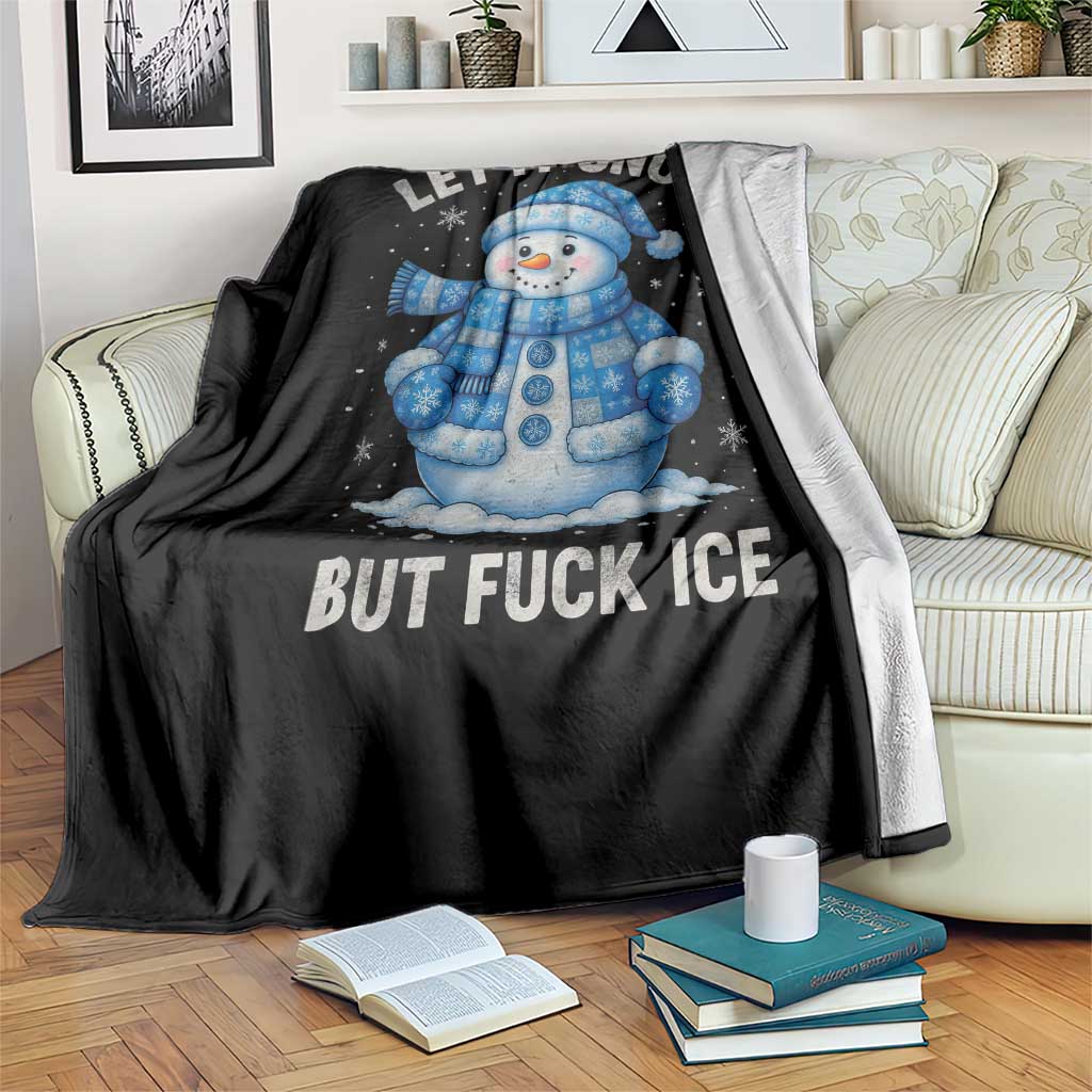 Anti ICE Christmas Throw Blanket Retro Blue Snowman Let It Snow But Fuck Ice - Wonder Print Shop
