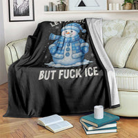 Anti ICE Christmas Throw Blanket Retro Blue Snowman Let It Snow But Fuck Ice - Wonder Print Shop
