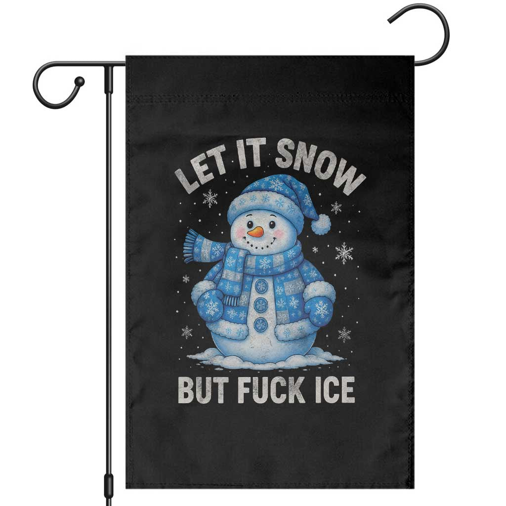 Anti ICE Christmas Garden Flag Retro Blue Snowman Let It Snow But Fuck Ice - Wonder Print Shop