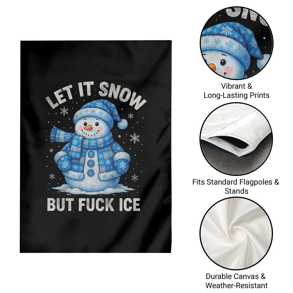 Anti ICE Christmas Garden Flag Retro Blue Snowman Let It Snow But Fuck Ice - Wonder Print Shop