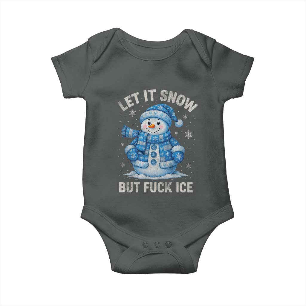 Anti ICE Christmas Baby Onesie Retro Blue Snowman Let It Snow But Fuck Ice - Wonder Print Shop