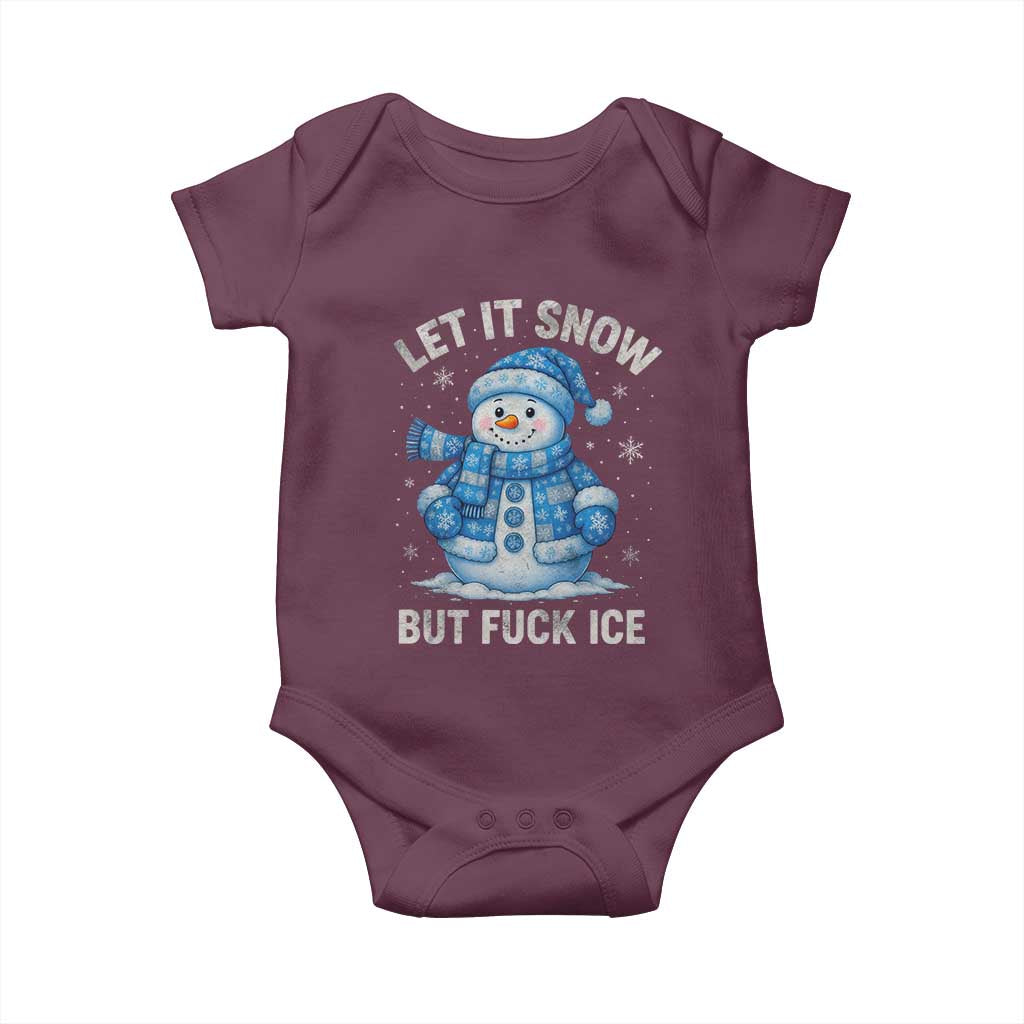 Anti ICE Christmas Baby Onesie Retro Blue Snowman Let It Snow But Fuck Ice - Wonder Print Shop