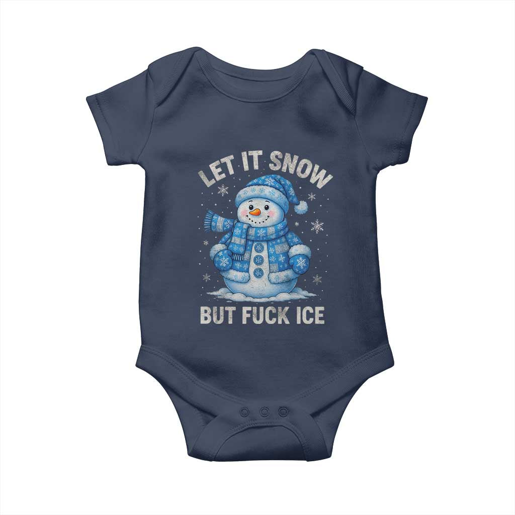 Anti ICE Christmas Baby Onesie Retro Blue Snowman Let It Snow But Fuck Ice - Wonder Print Shop