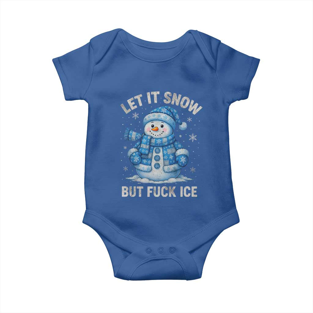 Anti ICE Christmas Baby Onesie Retro Blue Snowman Let It Snow But Fuck Ice - Wonder Print Shop