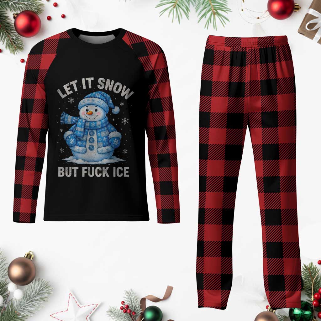 Anti ICE Christmas Plaid Pajama Set Retro Blue Snowman Let It Snow But Fuck Ice - Wonder Print Shop