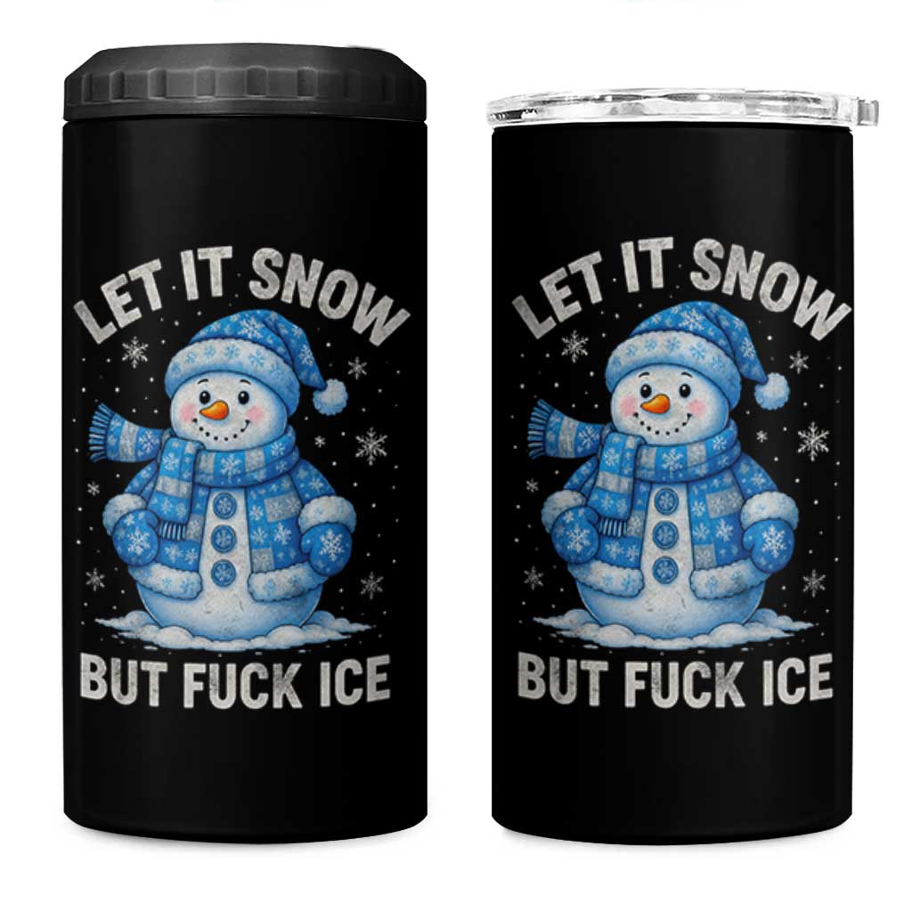 Anti ICE Christmas 4 in 1 Can Cooler Tumbler Retro Blue Snowman Let It Snow But Fuck Ice - Wonder Print Shop