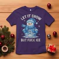 Anti ICE Christmas T Shirt Retro Blue Snowman Let It Snow But Fuck Ice - Wonder Print Shop