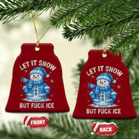 Anti ICE Christmas Ceramic Ornament Retro Blue Snowman Let It Snow But Fuck Ice - Wonder Print Shop