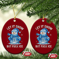 Anti ICE Christmas Ceramic Ornament Retro Blue Snowman Let It Snow But Fuck Ice - Wonder Print Shop