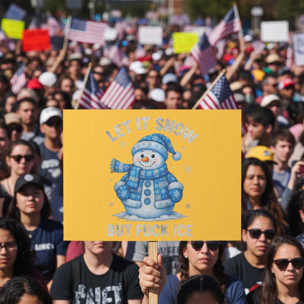 Anti ICE Christmas Protest Sign Retro Blue Snowman Let It Snow But Fuck Ice - Wonder Print Shop