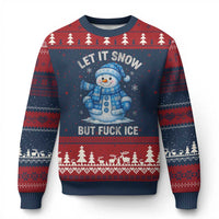 Anti ICE Xmas Ugly Christmas Sweater Retro Blue Snowman Let It Snow But Fuck Ice - Wonder Print Shop