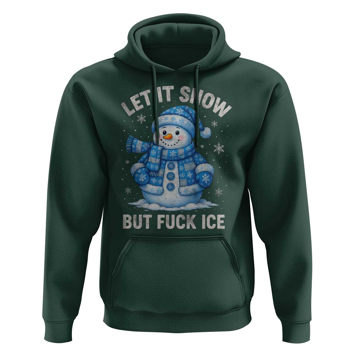 Anti ICE Christmas Hoodie Retro Blue Snowman Let It Snow But Fuck Ice - Wonder Print Shop
