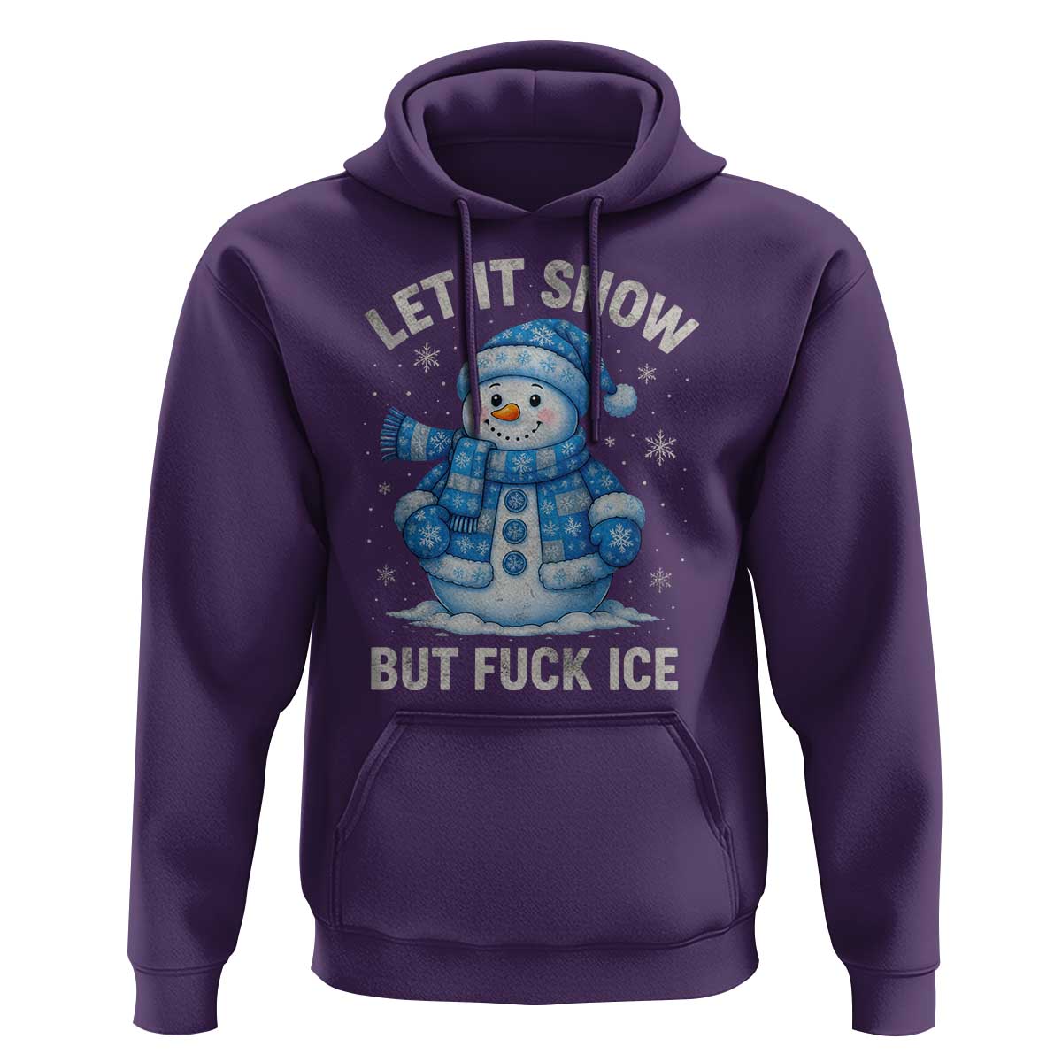 Anti ICE Christmas Hoodie Retro Blue Snowman Let It Snow But Fuck Ice - Wonder Print Shop