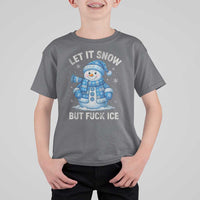 Anti ICE Christmas T Shirt For Kid Retro Blue Snowman Let It Snow But Fuck Ice - Wonder Print Shop