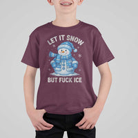 Anti ICE Christmas T Shirt For Kid Retro Blue Snowman Let It Snow But Fuck Ice - Wonder Print Shop