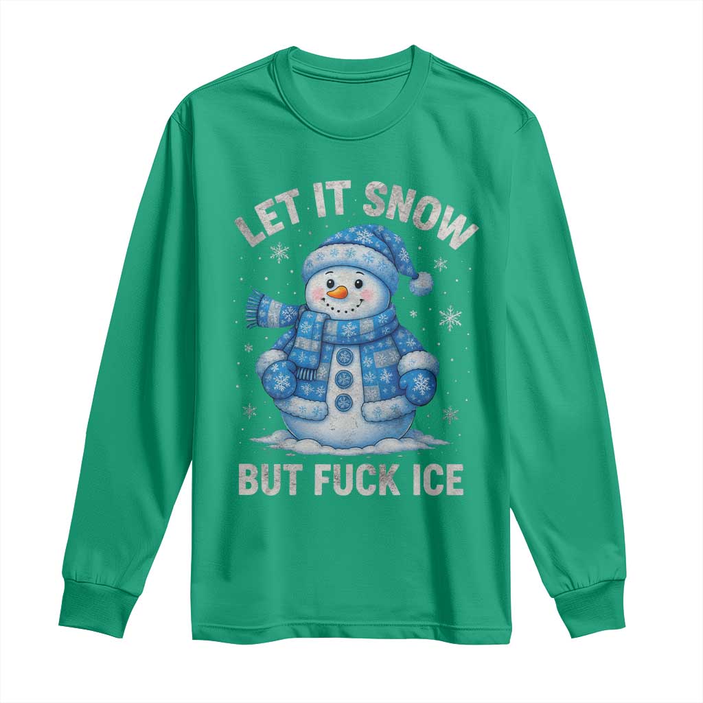 Anti ICE Christmas Long Sleeve Shirt Retro Blue Snowman Let It Snow But Fuck Ice - Wonder Print Shop