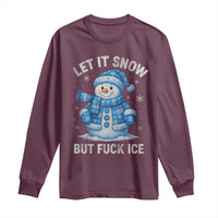 Anti ICE Christmas Long Sleeve Shirt Retro Blue Snowman Let It Snow But Fuck Ice - Wonder Print Shop