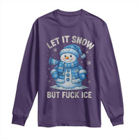 Anti ICE Christmas Long Sleeve Shirt Retro Blue Snowman Let It Snow But Fuck Ice - Wonder Print Shop