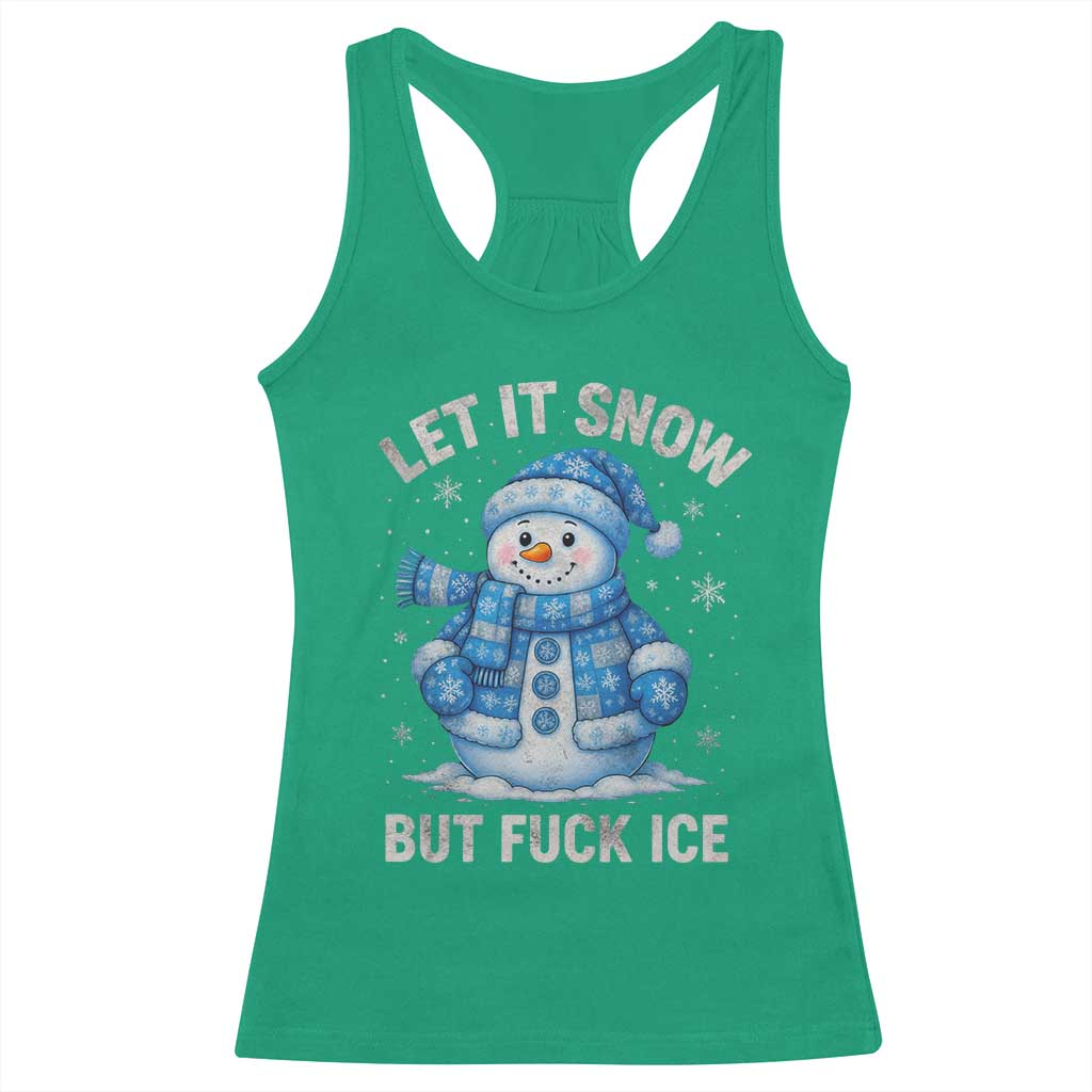 Anti ICE Christmas Racerback Tank Top Retro Blue Snowman Let It Snow But Fuck Ice - Wonder Print Shop