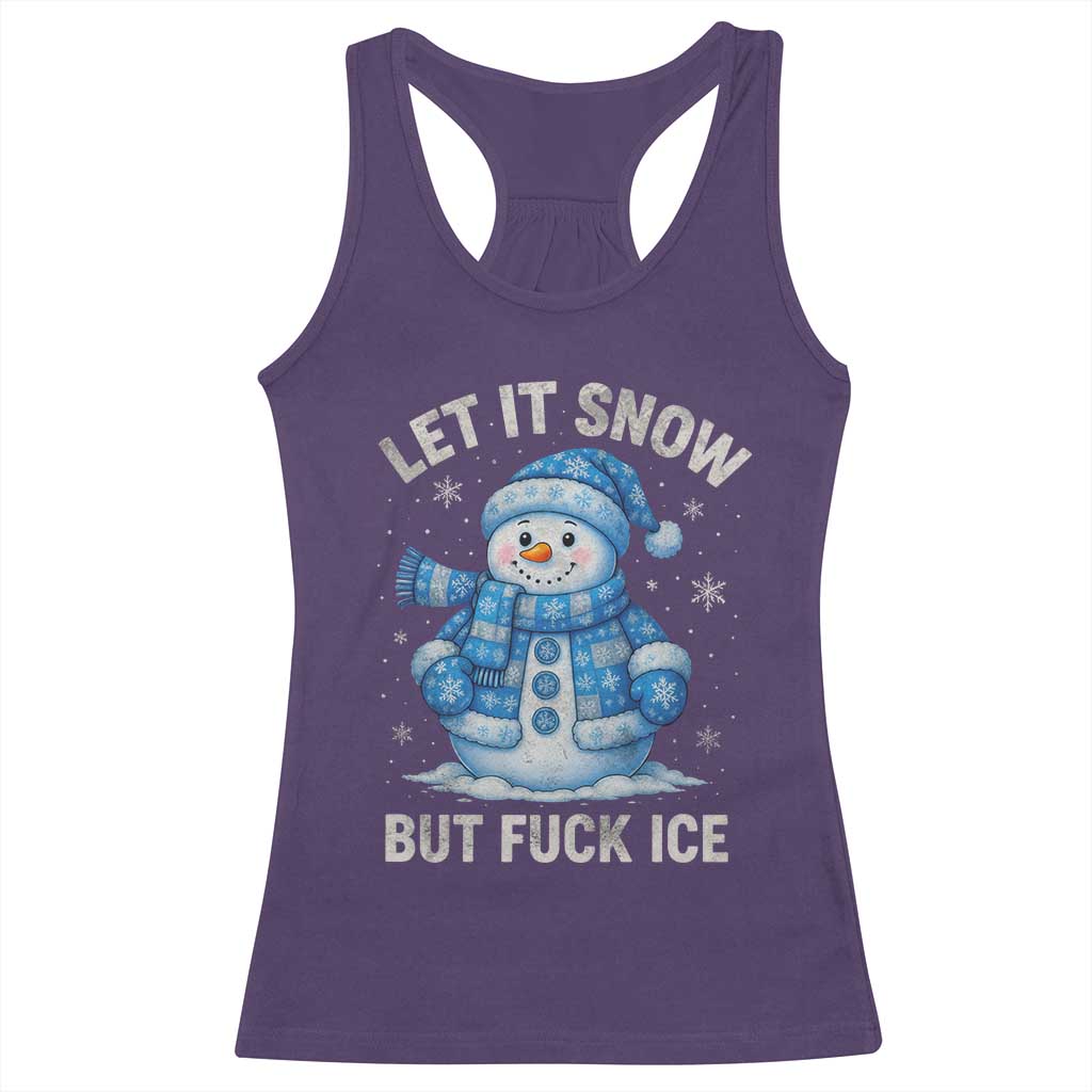 Anti ICE Christmas Racerback Tank Top Retro Blue Snowman Let It Snow But Fuck Ice - Wonder Print Shop