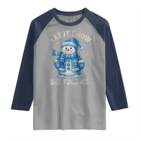 Anti ICE Christmas Raglan Shirt Retro Blue Snowman Let It Snow But Fuck Ice - Wonder Print Shop