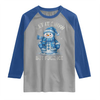 Anti ICE Christmas Raglan Shirt Retro Blue Snowman Let It Snow But Fuck Ice - Wonder Print Shop