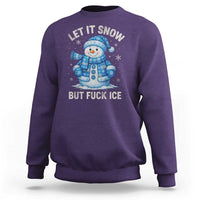 Anti ICE Christmas Sweatshirt Retro Blue Snowman Let It Snow But Fuck Ice - Wonder Print Shop