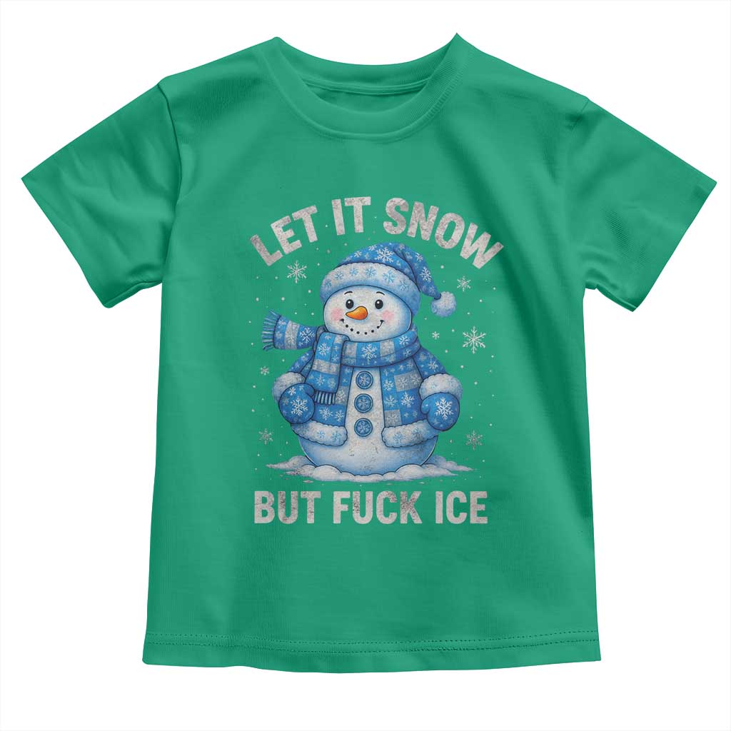 Anti ICE Christmas Toddler T Shirt Retro Blue Snowman Let It Snow But Fuck Ice - Wonder Print Shop