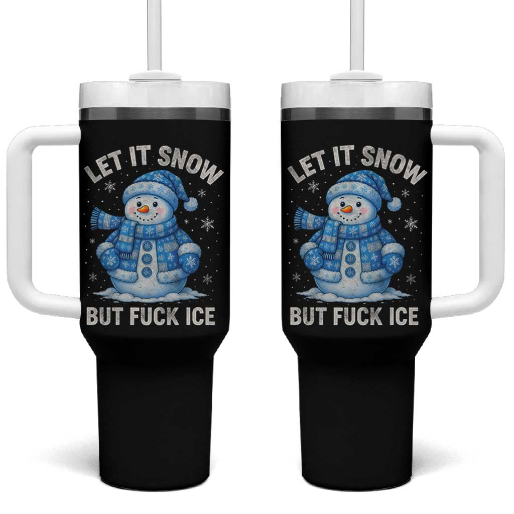 Anti ICE Christmas Tumbler With Handle Retro Blue Snowman Let It Snow But Fuck Ice - Wonder Print Shop