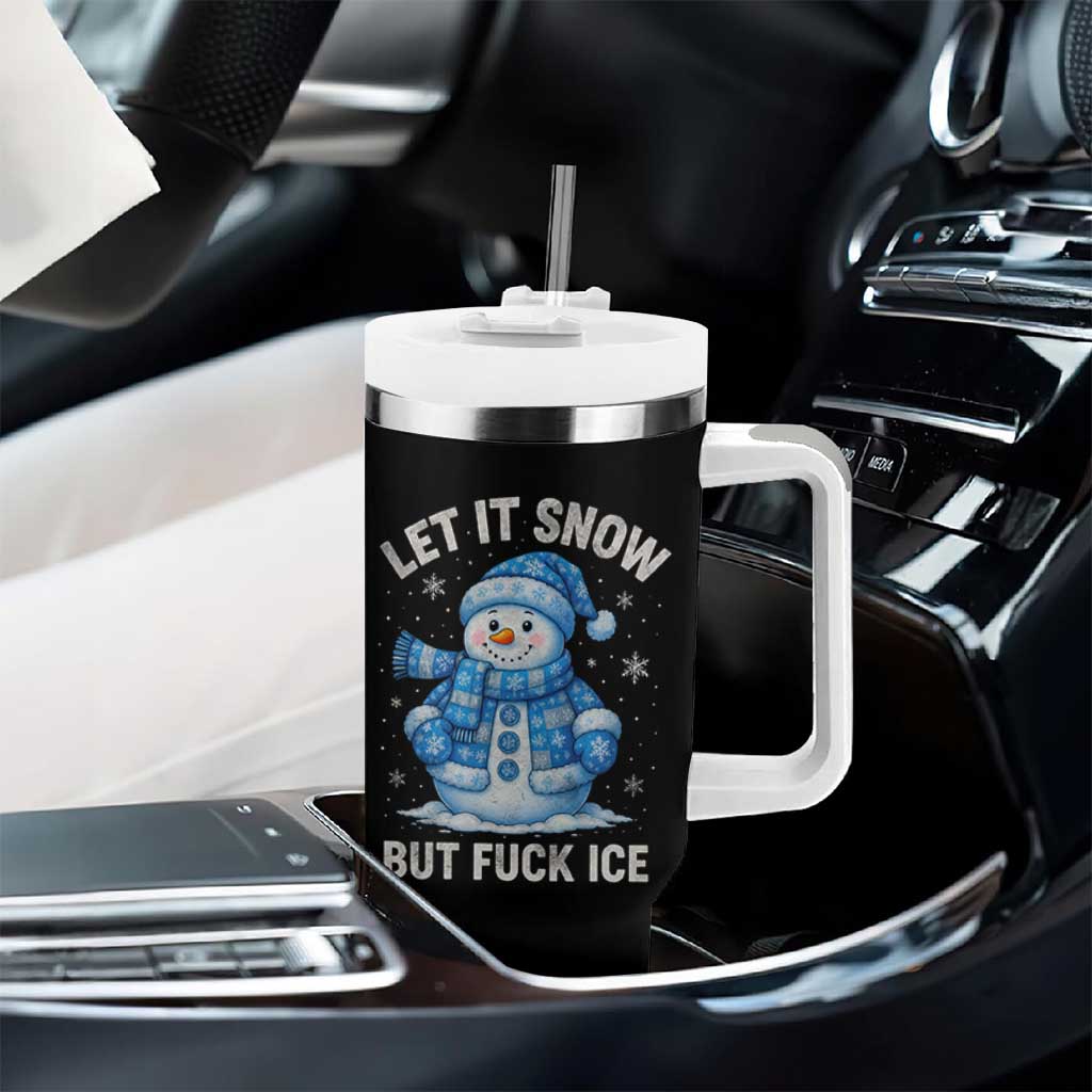 Anti ICE Christmas Tumbler With Handle Retro Blue Snowman Let It Snow But Fuck Ice - Wonder Print Shop