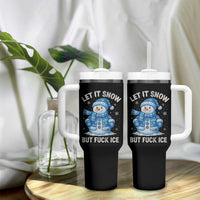 Anti ICE Christmas Tumbler With Handle Retro Blue Snowman Let It Snow But Fuck Ice - Wonder Print Shop