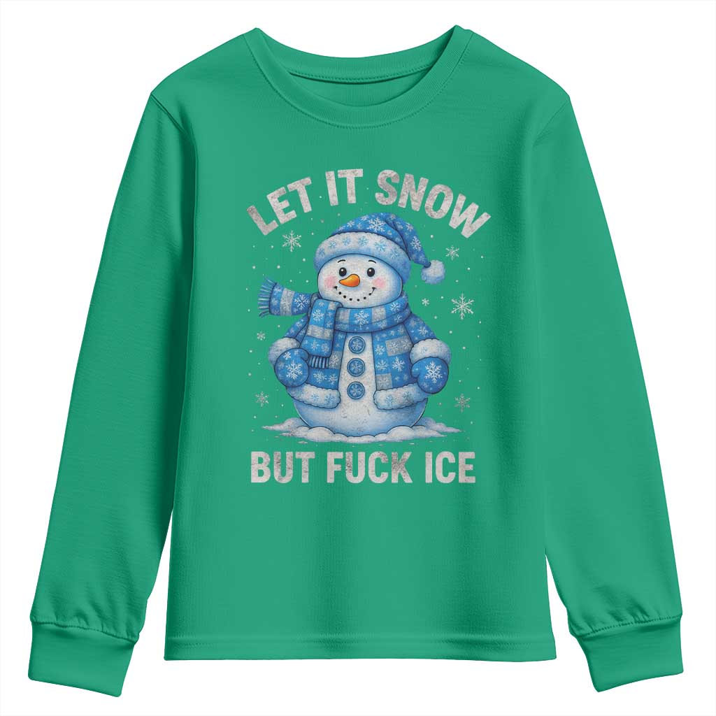 Anti ICE Christmas Youth Sweatshirt Retro Blue Snowman Let It Snow But Fuck Ice - Wonder Print Shop