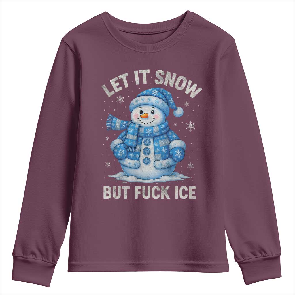Anti ICE Christmas Youth Sweatshirt Retro Blue Snowman Let It Snow But Fuck Ice - Wonder Print Shop