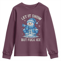 Anti ICE Christmas Youth Sweatshirt Retro Blue Snowman Let It Snow But Fuck Ice - Wonder Print Shop