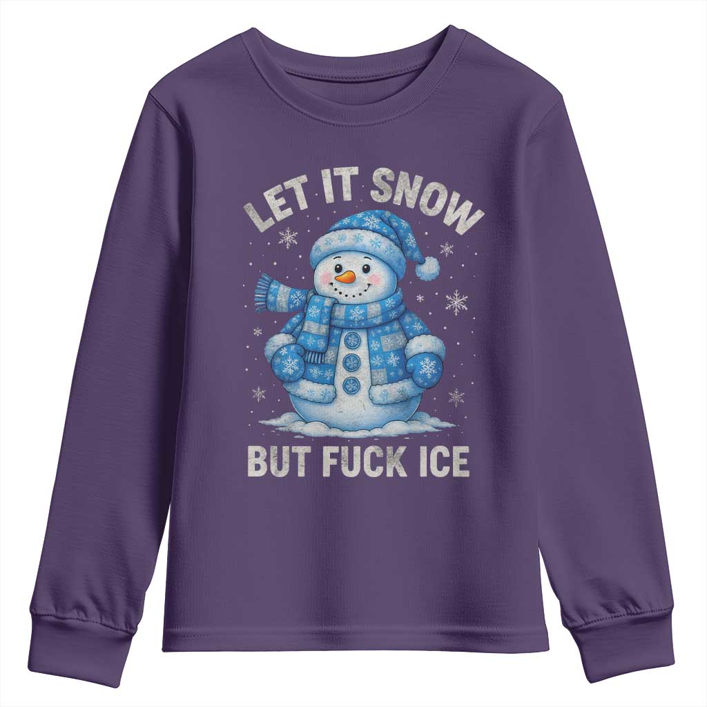 Anti ICE Christmas Youth Sweatshirt Retro Blue Snowman Let It Snow But Fuck Ice - Wonder Print Shop