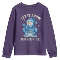 Anti ICE Christmas Youth Sweatshirt Retro Blue Snowman Let It Snow But Fuck Ice - Wonder Print Shop