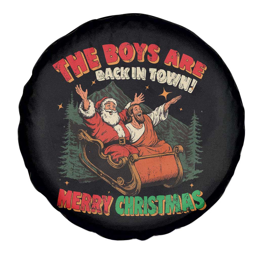 The Boys Are Back in Town Christmas Spare Tire Cover Funny Santa Jesus - Wonder Print Shop