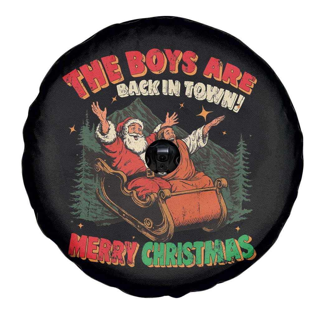 The Boys Are Back in Town Christmas Spare Tire Cover Funny Santa Jesus - Wonder Print Shop