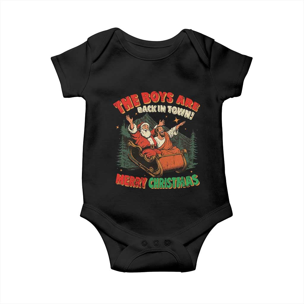The Boys Are Back in Town Christmas Baby Onesie Funny Santa Jesus - Wonder Print Shop