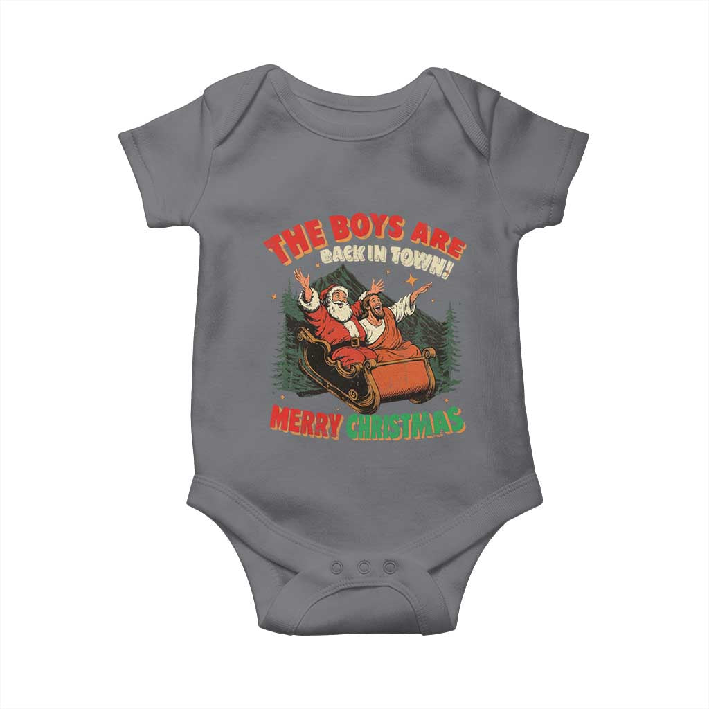 The Boys Are Back in Town Christmas Baby Onesie Funny Santa Jesus - Wonder Print Shop